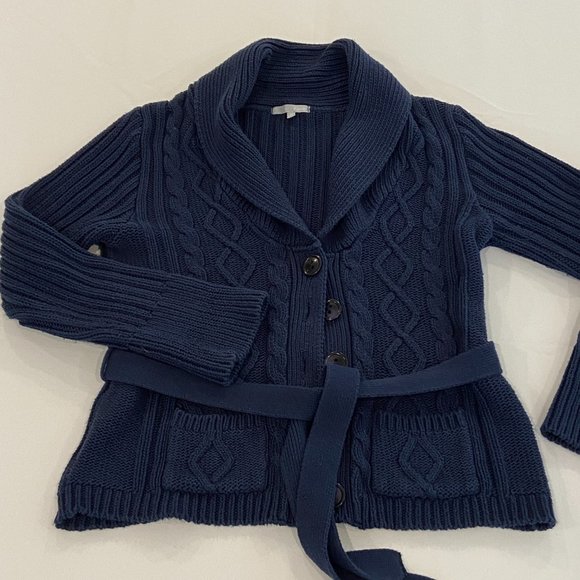 etam Women Cable Knit Blue Shawl Collar Knitted Buttoned Cardigan EU M, US S - Picture 1 of 8
